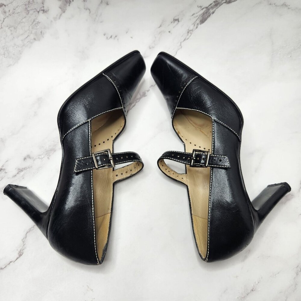 Pedro Garcia Black Leather Y2K Square Toe Block Wall Mary Jane Heels Size 7 - Picture 6 of 9